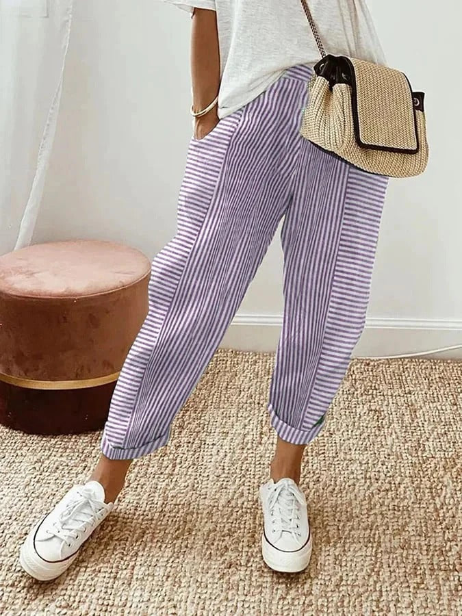 Isabeau - Pantalon Rayé Élégant et Décontracté