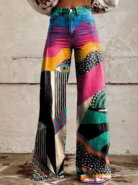 TALIA | Pantalons Flare Style Boho avec Taille Haute et Look Artistique de Festival